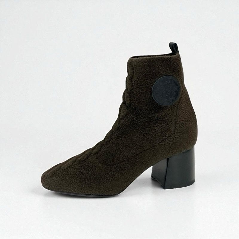 Hermes Volver Boots Short Shoes Fabric Leather Khaki Exlibris Knit