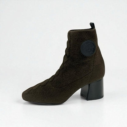 Hermes Volver Boots Short Shoes Fabric Leather Khaki Exlibris Knit