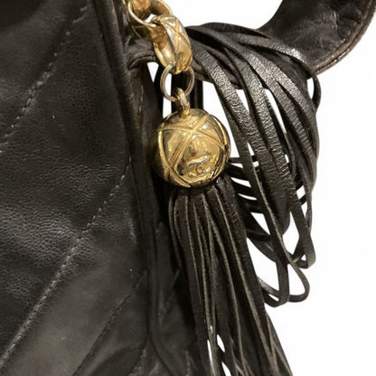 Chanel ⑤ Coco Mark Lamb Leather Shoulder Bag With Tassel Charm Ladies Black