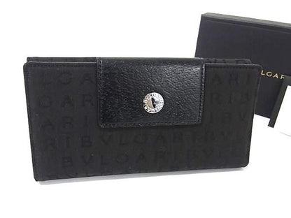 Bvlgari Logomania Canvas And Leather Bifold Long Wallet Billfold Coin Purse