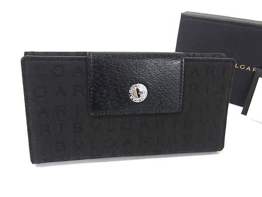 Bvlgari Logomania Canvas And Leather Bifold Long Wallet Billfold Coin Purse