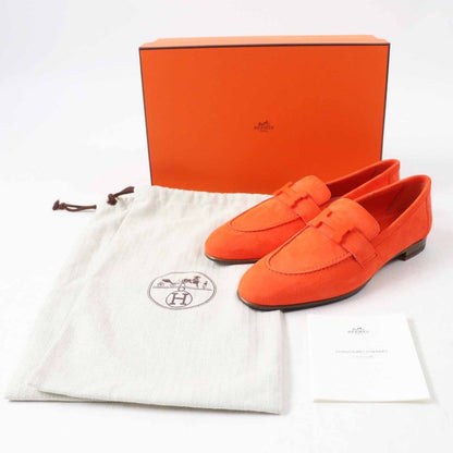 Hermes Moccasins Paris Constance Chevre Velours Loafers Orange 37 With Box And