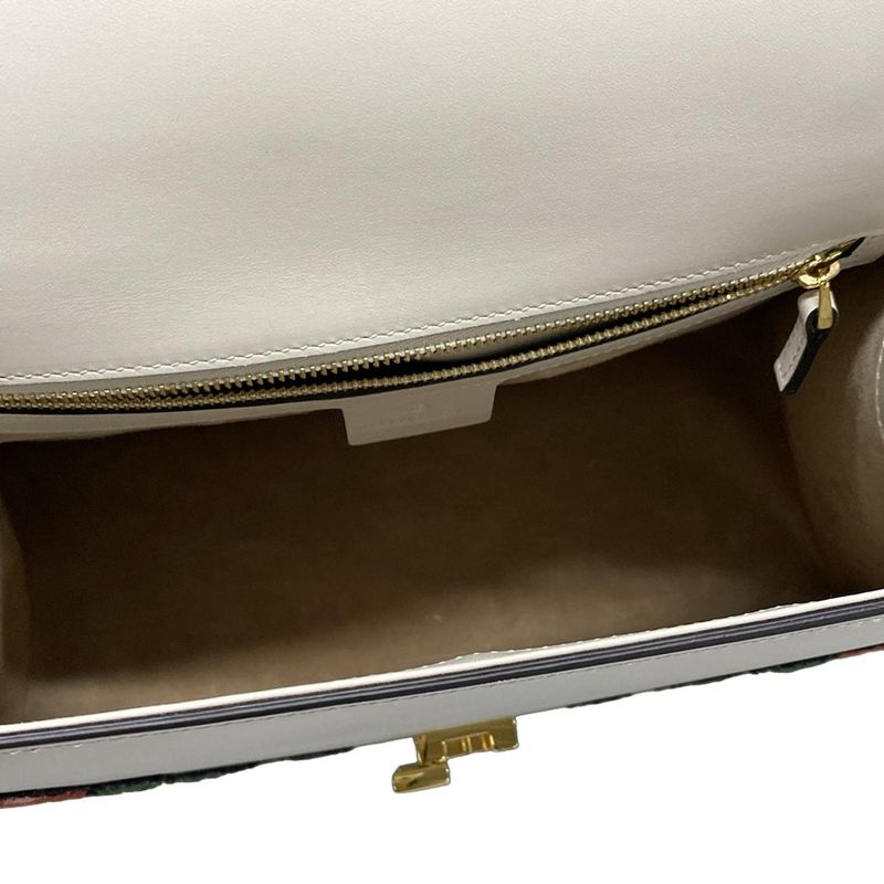 Gucci Handbag Sylvie 431665 White And Multi Embroidery/flowers Leather