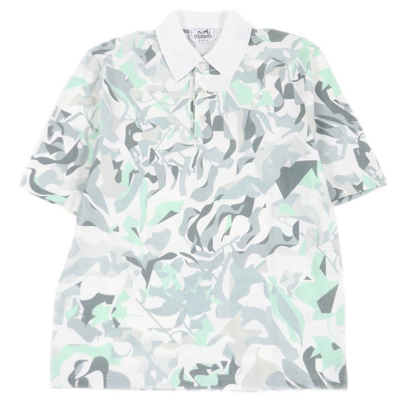 Hermes 23SS 100% Cotton All-over Pattern Shell Button Short-sleeved Polo Shirt