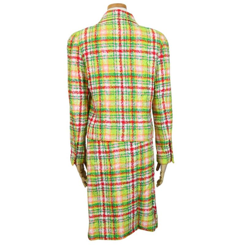 Chanel Setup 36 Cotton Rayon Wool Greenish Red Multicolor Tweed Coco Button