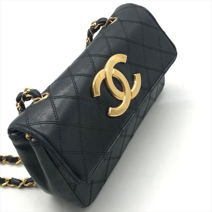 Chanel Big CC Logo Bicolor Push Lock Mini Quilted Chain Shoulder Bag Black