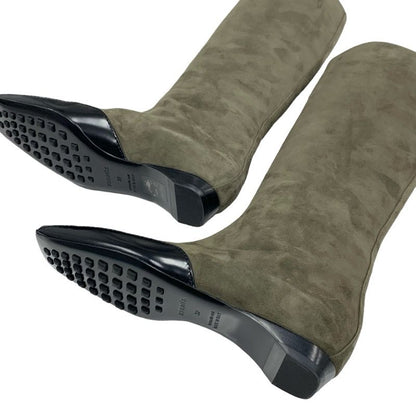 Hermes Final Boots Long Boots Shoes Suede Leather Khaki Black