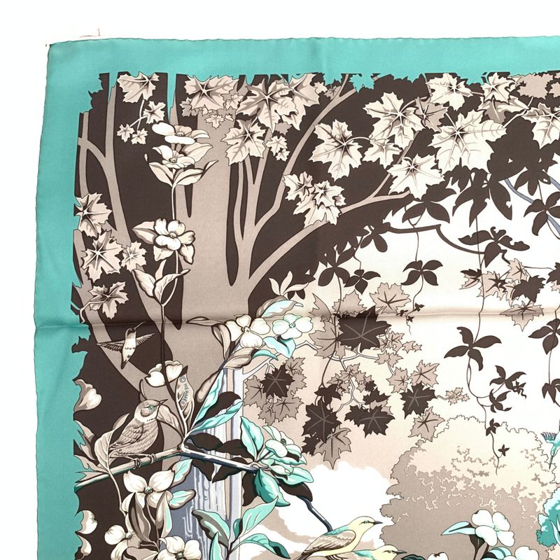 Hermes Rare Carre 90 New England Garden Green Scarf 100% Silk With Tags And Box