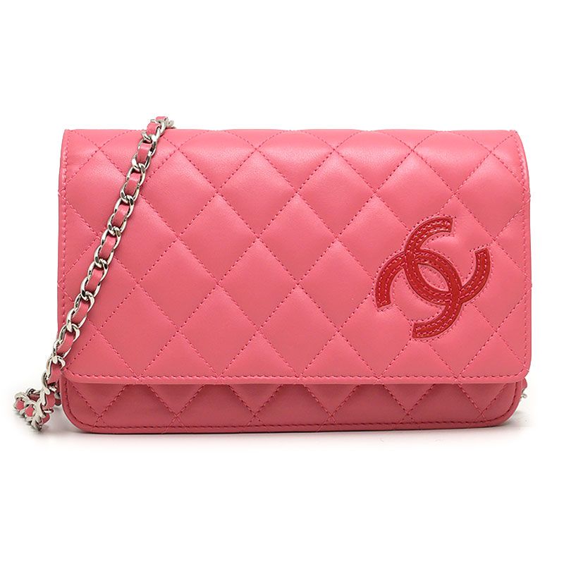 Chanel Matelasse Chain Wallet Pink Coco Mark