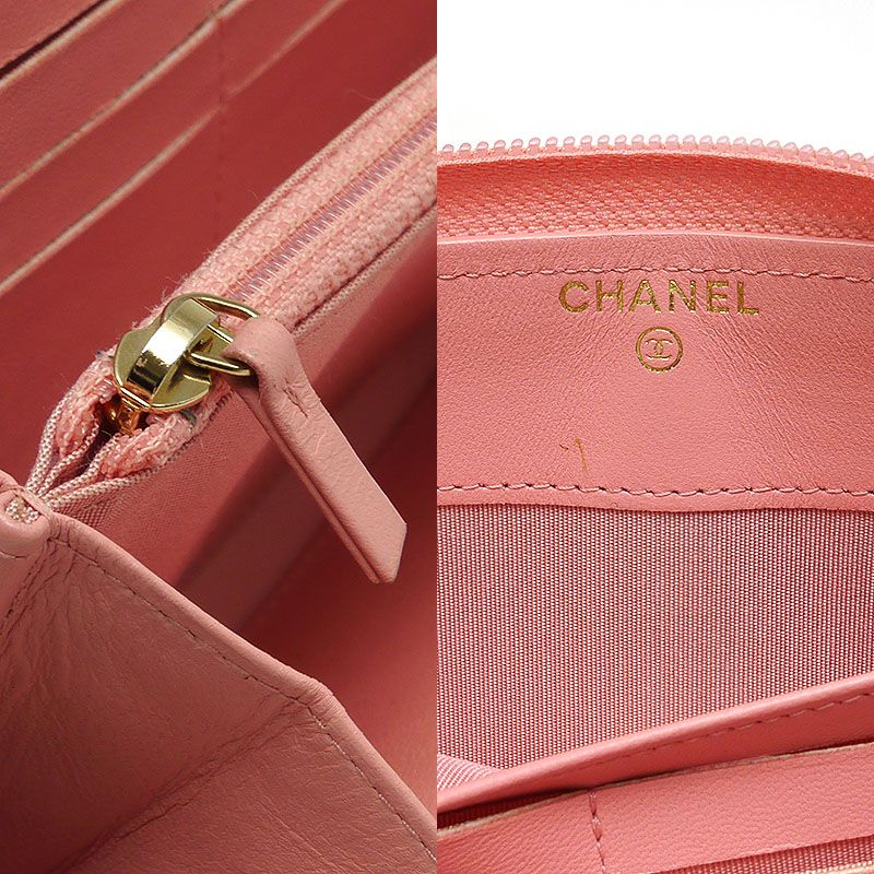 Chanel Round Zip Long Wallet Boy Chanel Coco Mark Pink Authenticity With Box