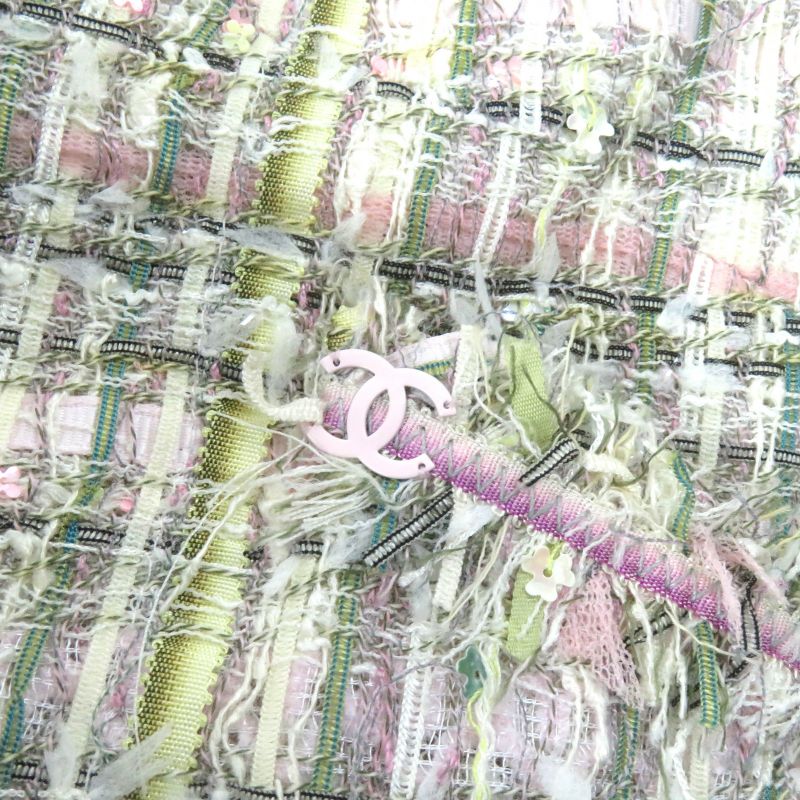 CHANEL 05P P25517 Coco Mark Part Flower Sequins Silk Blend Tweed Skirt Beige