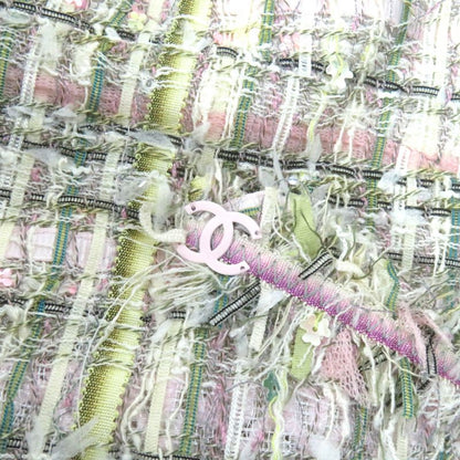 CHANEL 05P P25517 Coco Mark Part Flower Sequins Silk Blend Tweed Skirt Beige