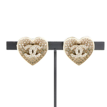 Chanel Earrings Earring Gold Black Coco Mark Rhinestone Heart