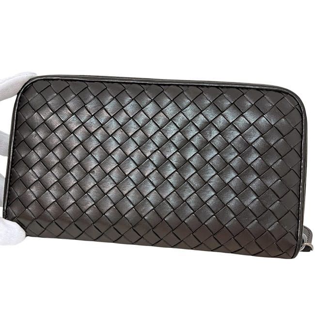 Bottega Veneta Round Zipper Long Wallet Brown Intrecciato Excellent Condition