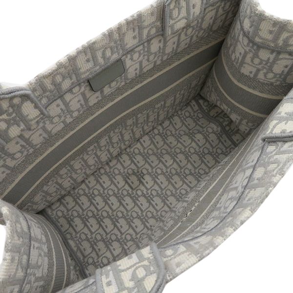 Christian Dior Tote Bag Book Tote Medium Canvas Gray Handbag Embroidery Oblique