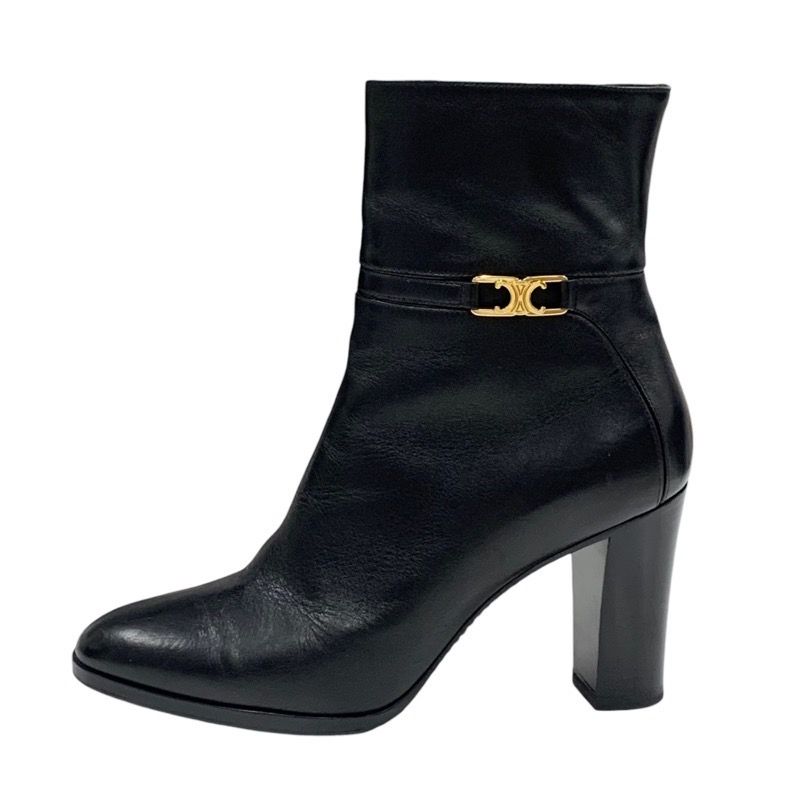 Celine Boots Short Boots Shoes Leather Black Gold Triomphe