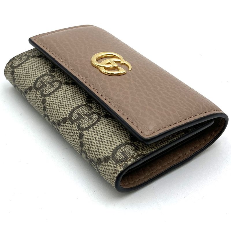 Gucci 456118 Key Case With Box GG Marmont 6-stack Beige Brown Salmon Pink GG
