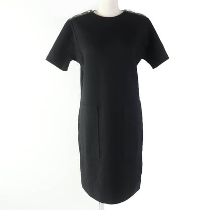 Hermes Serie Hardware Short Sleeve Knit Dress With Buttons Leather Black 36