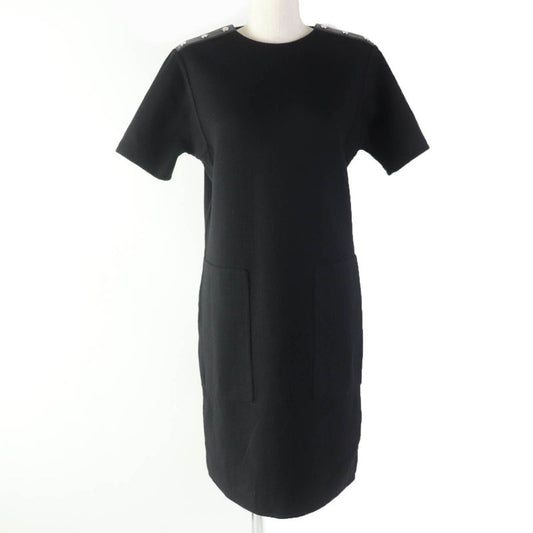 Hermes Serie Hardware Short Sleeve Knit Dress With Buttons Leather Black 36