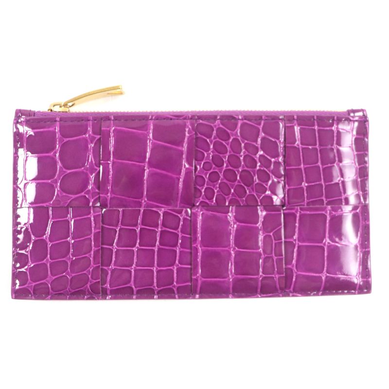 Bottega Veneta Cassette Long Zipper Card Case Maxi Intrecciato Croc Shape