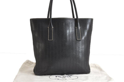 Prada Vintage Leather Hand Tote Bag Purse Black 3034n