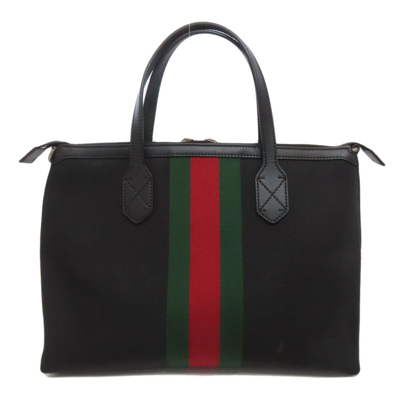 Gucci 630923 Outlet Sherry Line 2WAY Tote Bag Nylon Canvas Leather Women