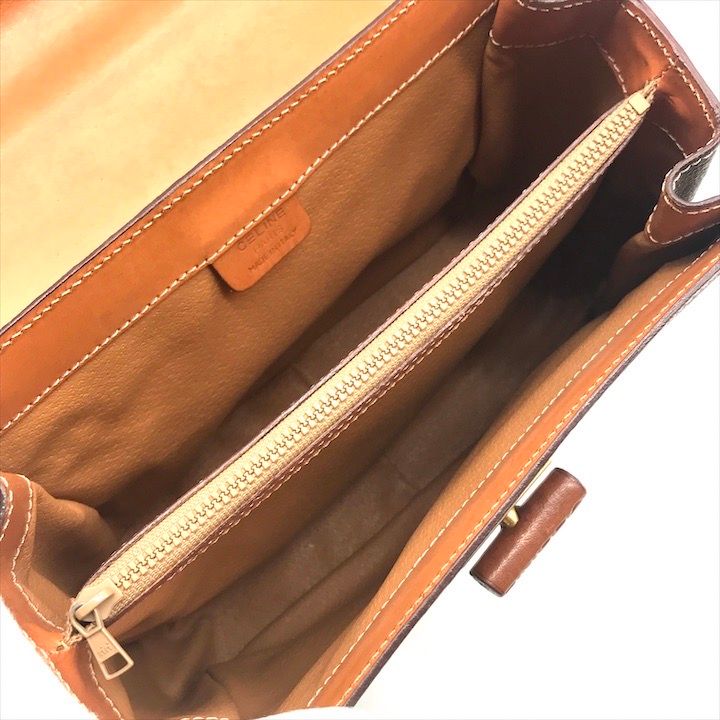 Celine Macadam Turnlock Charm Leather Hand Bag Brown Vintage