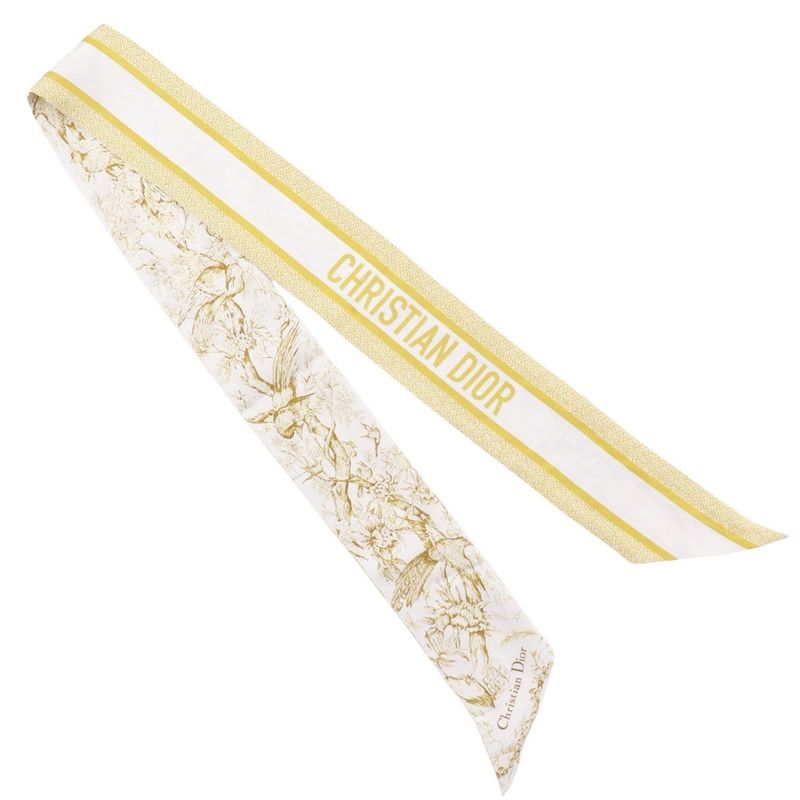 [dior] Christian Dior Mitzah Toile De Jouy Sauvage Ribbon Scarf Silk Yellow/whit