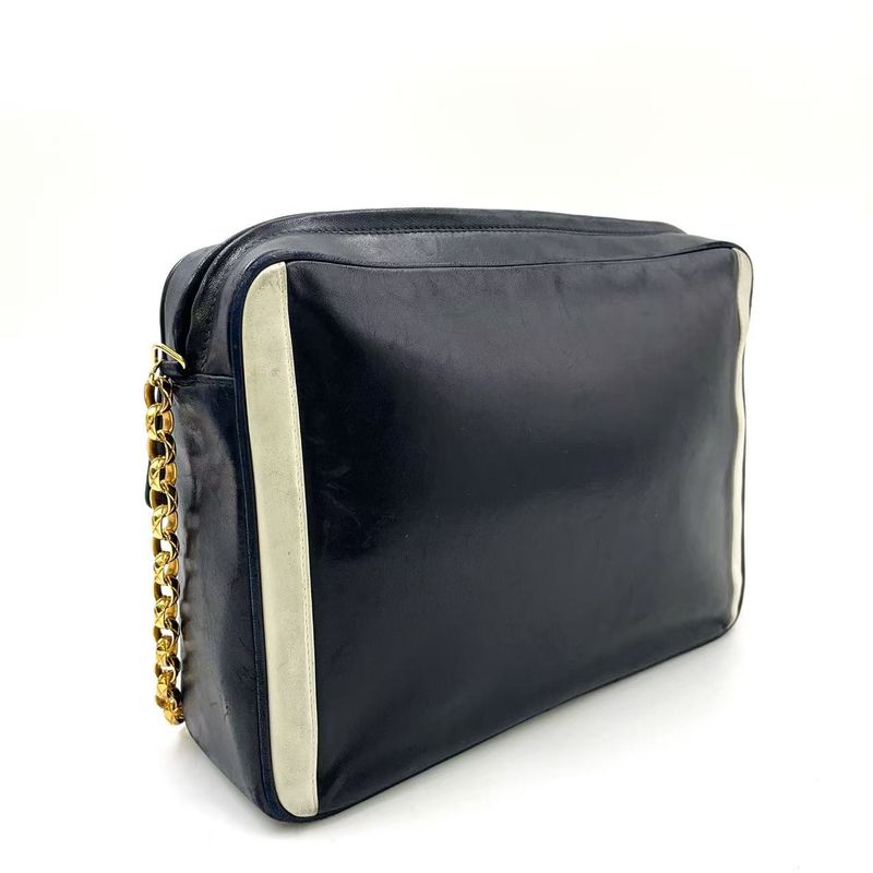 Chanel Coco Mark Serial No 2 Leather Black And White Chain Shoulder Bag Gold