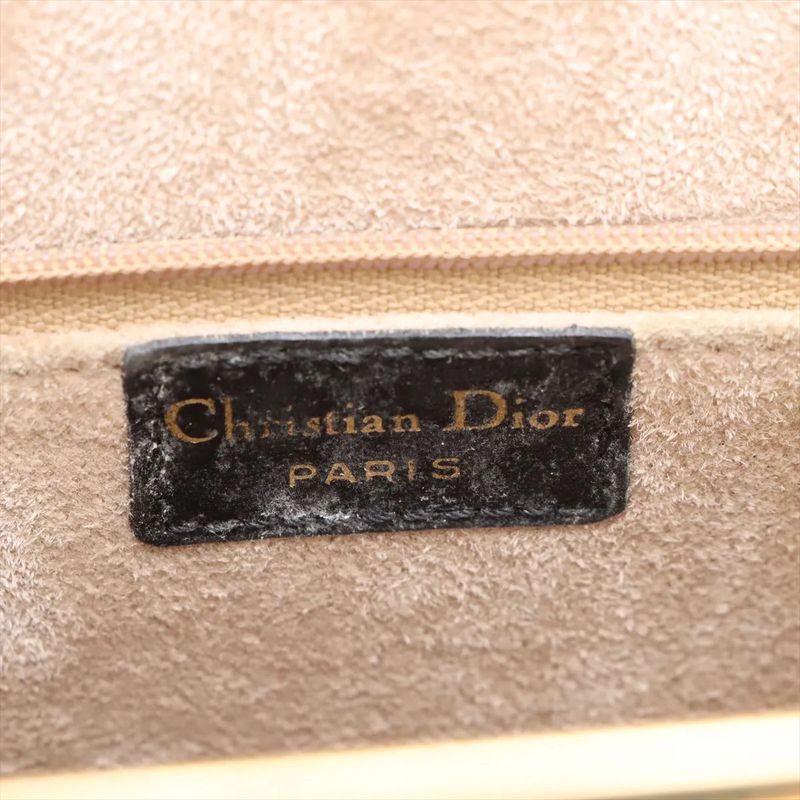 Vintage Christian Dior Clasp Leather Handbag Tote Black Gold Hardware Genuine