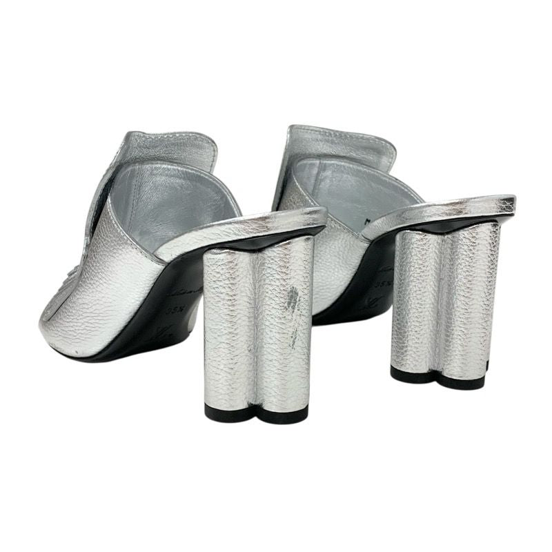 Louis Vuitton Indiana Line Sandals Shoes Leather Metallic Silver Gold LV Logo