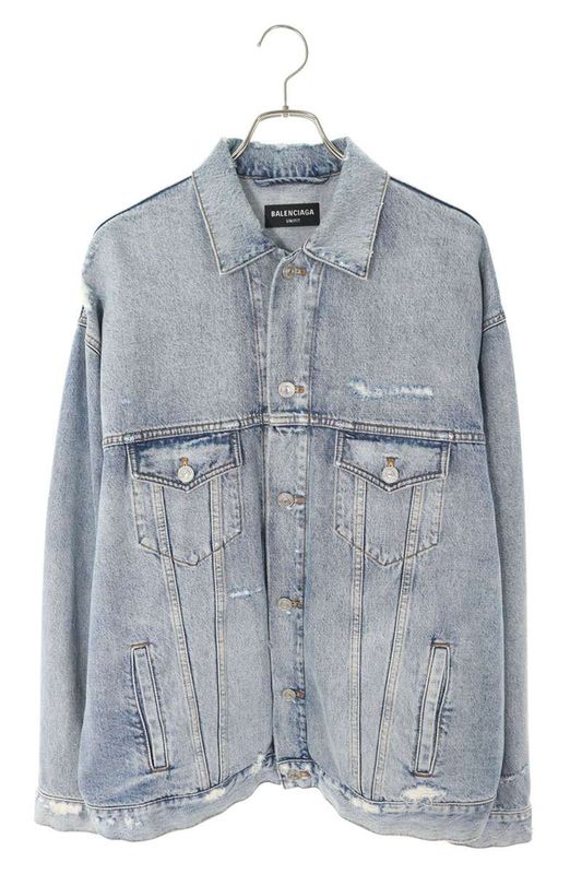 Balenciaga 21AW 664329 Tbp48 Back Barcode Embroidery Large Fit Denim Jacket