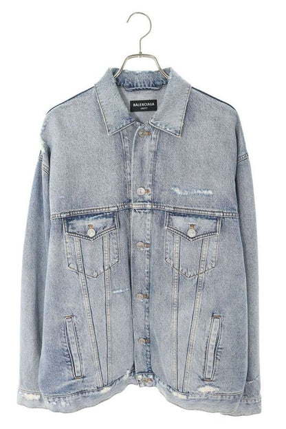 Balenciaga 21AW 664329 Tbp48 Back Barcode Embroidery Large Fit Denim Jacket