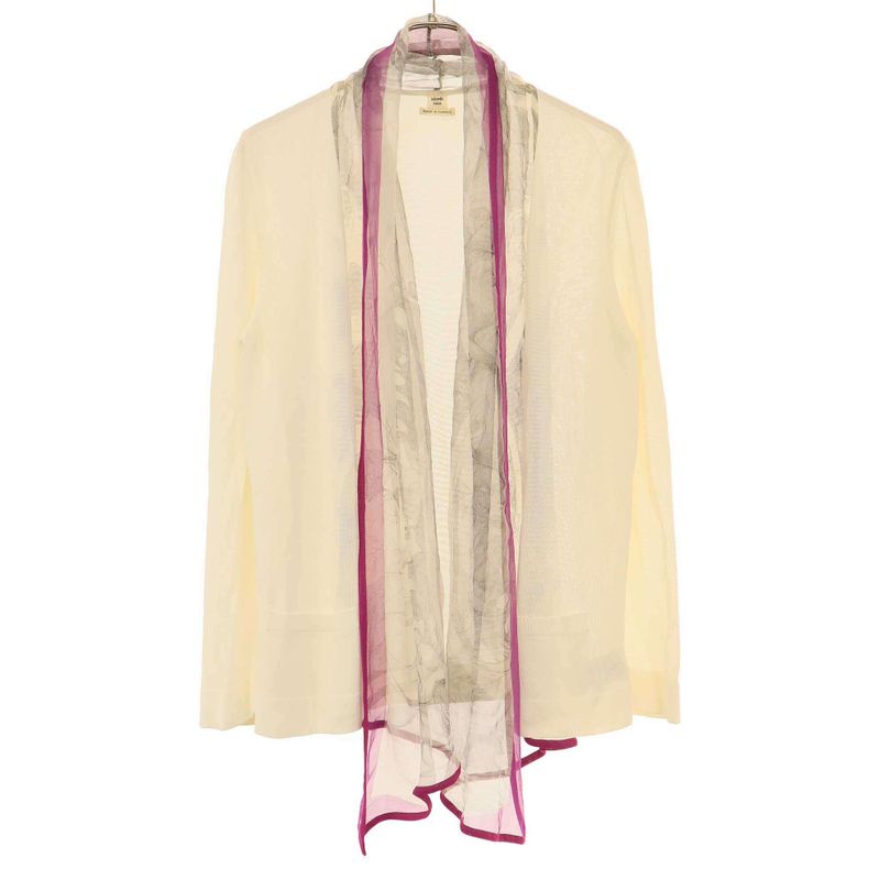 Hermes Silk Shawl Docking Rayon Knit Cardigan White 42