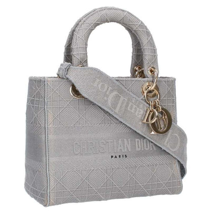 Christian Dior M0565orey Lady Dior D-lite Medium Cannage Canvas Handbag Women