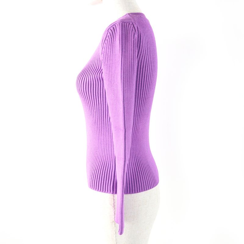 Balenciaga 691969 Long Sleeve Ribbed Knit Top With Logo Purple XS Made In Italy