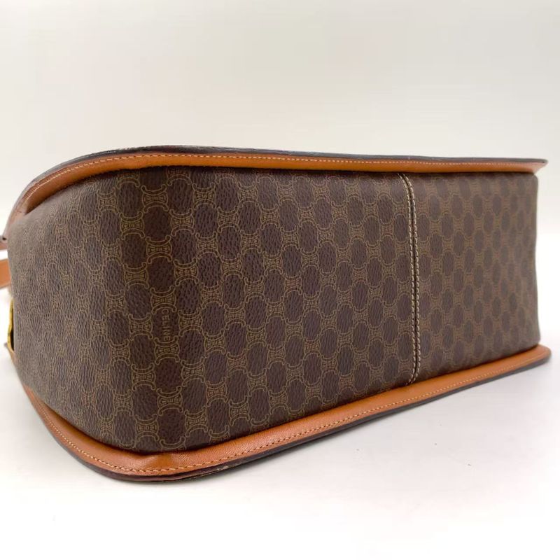 Celine Macadam Leather X PVC Brown Shoulder Bag Gold