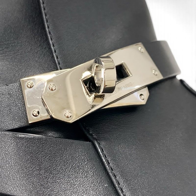 Hermes Frenchie Boots Short Shoes Leather Black Silver Kelly Hardware
