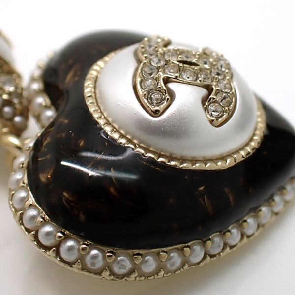 Chanel Earrings Ab9394 Heart B22 B Coco Mark Fake Pearl Rhinestone With Box