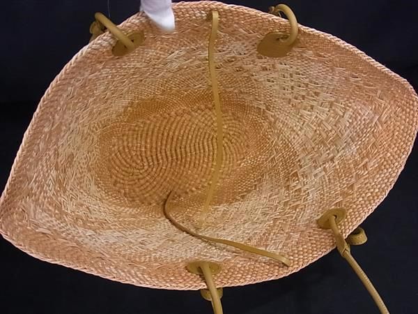 Loewe Anagram Straw X Leather Basket Bag Handbag Tote Women Beige Ft0538