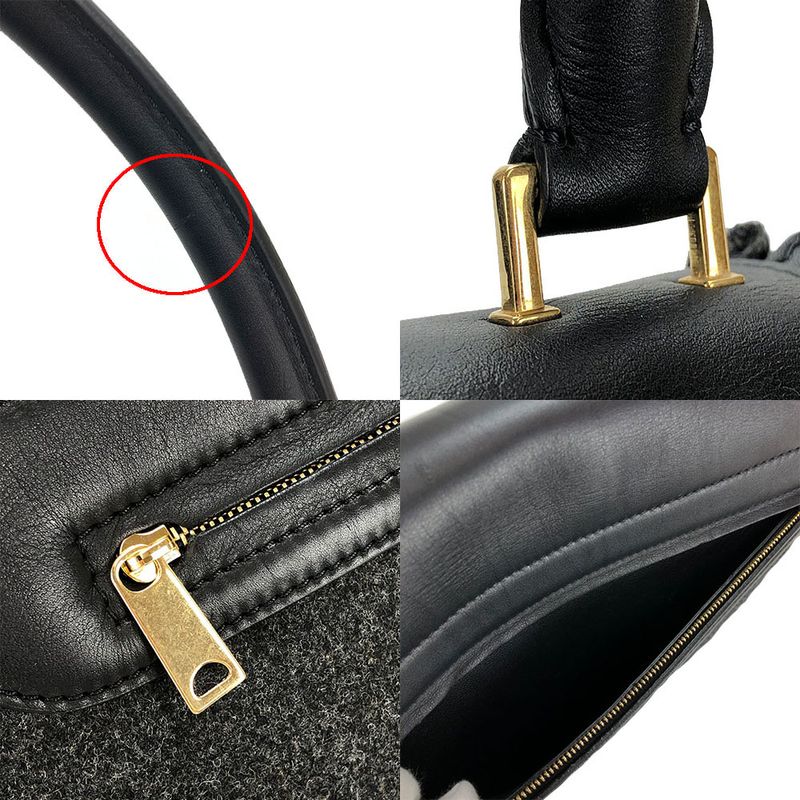 Celine Handbag Trapeze Leather Wool Black Gray Shoulder Women Celine