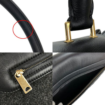Celine Handbag Trapeze Leather Wool Black Gray Shoulder Women Celine
