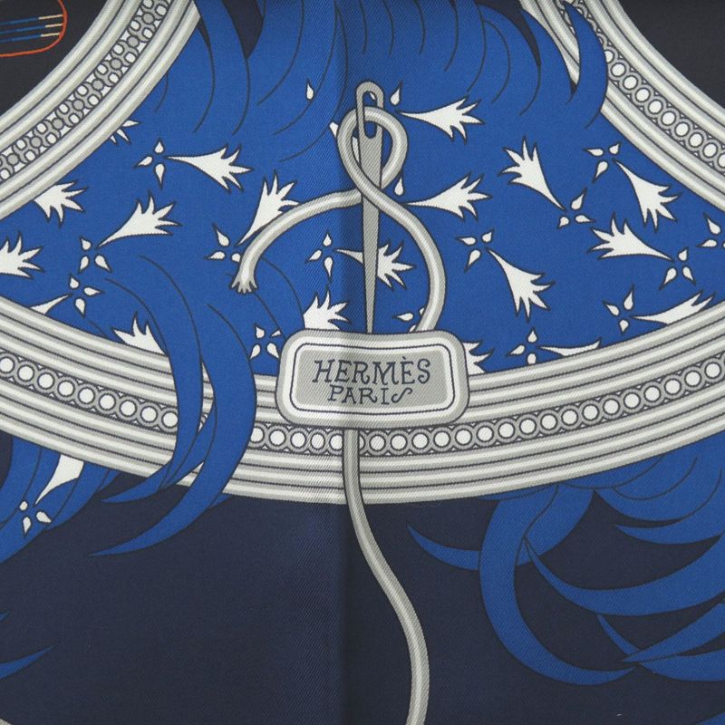 Hermès Carré 90 Legende Brodee Embroidered Legend Silk Blue Scarf 0227 Hermes