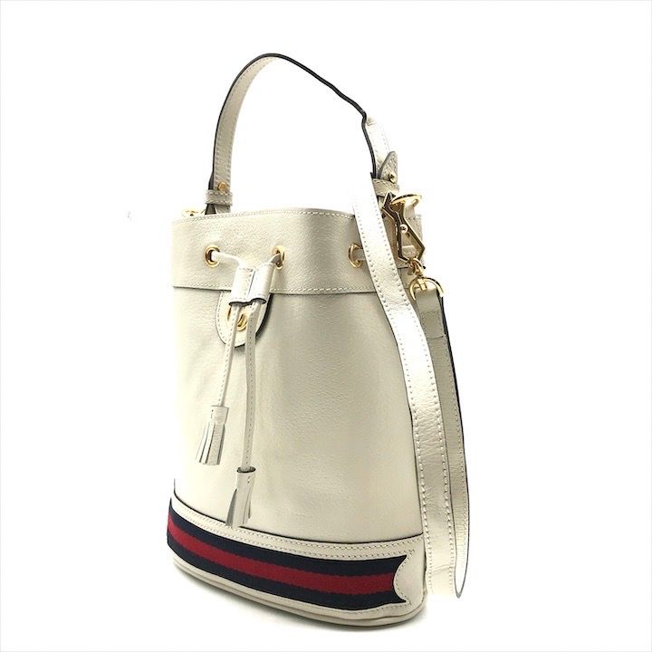 Gucci Leather Small Bucket Ophidia Gghardware 2-Way Bag White