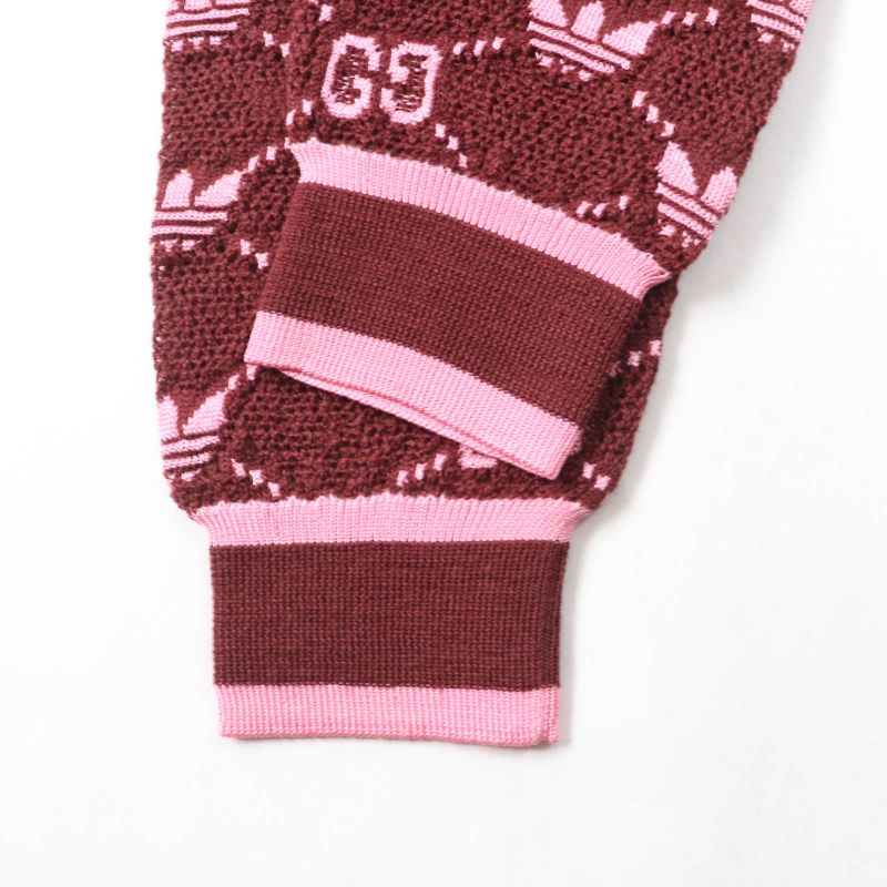 Gucci×adidas 693830 GG Trefoil Wool Jacquard Jogger Pants Bordeaux Pink S Made