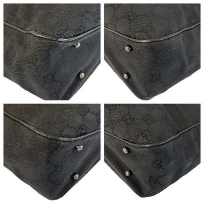 Gucci Black Silver Hardware GG Canvas/leather 113019 Tote Bag Shoulder Bag