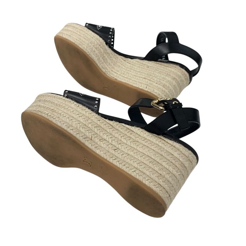 Louis Vuitton Starboard Line Monogram Sandals Shoes Leather Black Punching