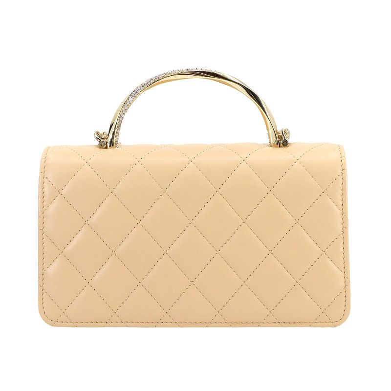 Exhibited Chanel Matelasse 2way Hand Chain Wallet Long Wallet Lambskin Beige