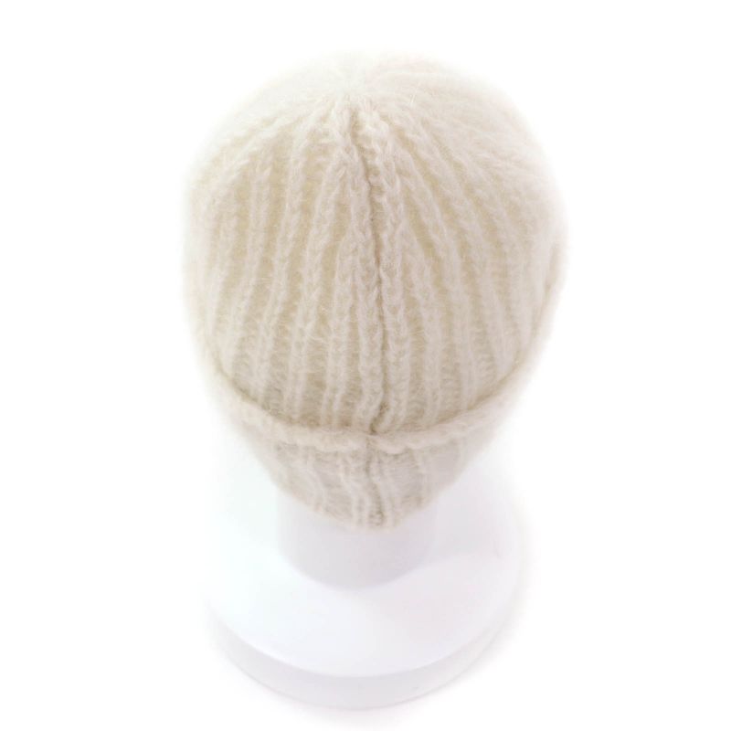 LOEWE F811487x36 Logo Design Mohair Blend Knit Cap Beanie Off White Made In