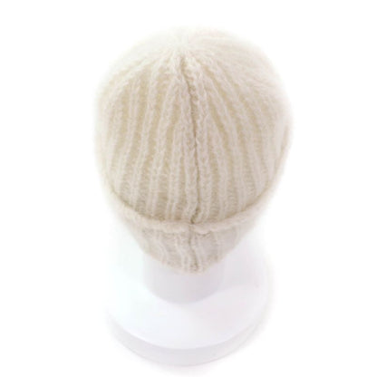 LOEWE F811487x36 Logo Design Mohair Blend Knit Cap Beanie Off White Made In